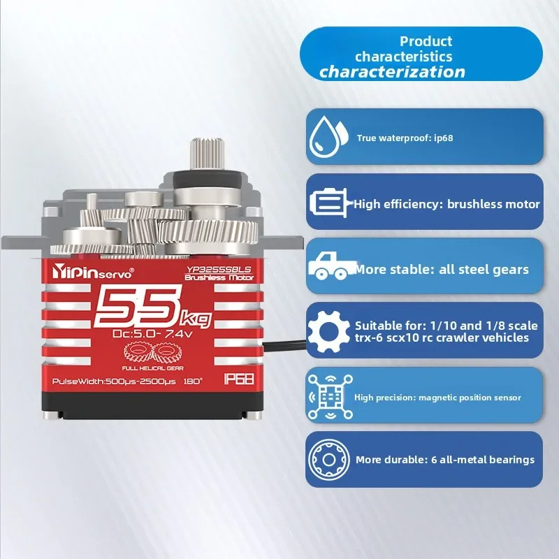 

Industrial-Grade Ypservo Digital Submersible Servo with Advanced Helical Gear, 55KG High Torque, for RC Models and DIY Projects