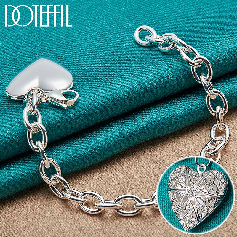 

DOTEFFIL 925 Sterling Silver Heart Photo Frame Pendant Bracelet For Women Man Charm Wedding Party Fashion Jewelry