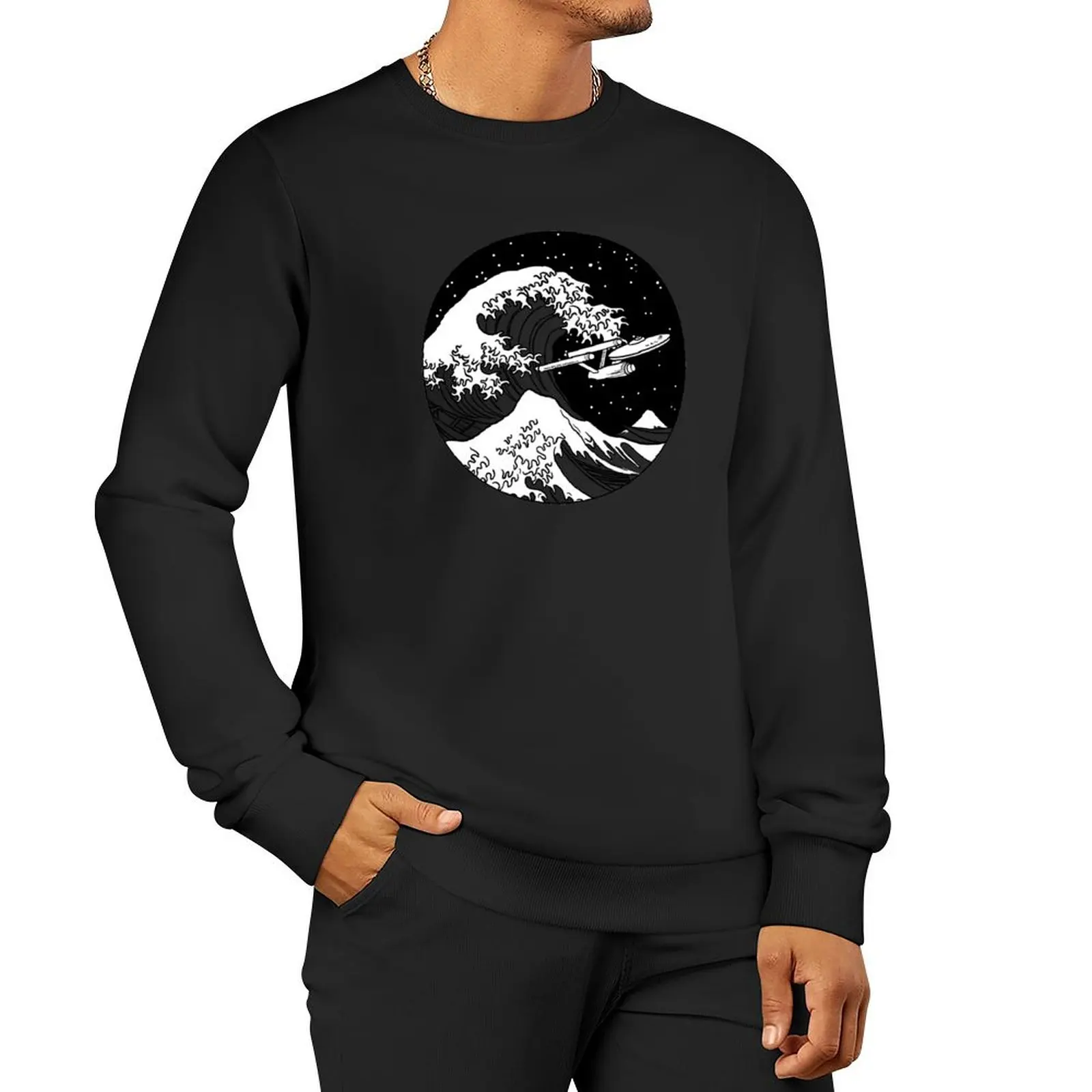 Trek Spaceship in Space - The Great Wave Pullover Hoodie aesthetic clothing tracksuit fashion men new sweatshirt