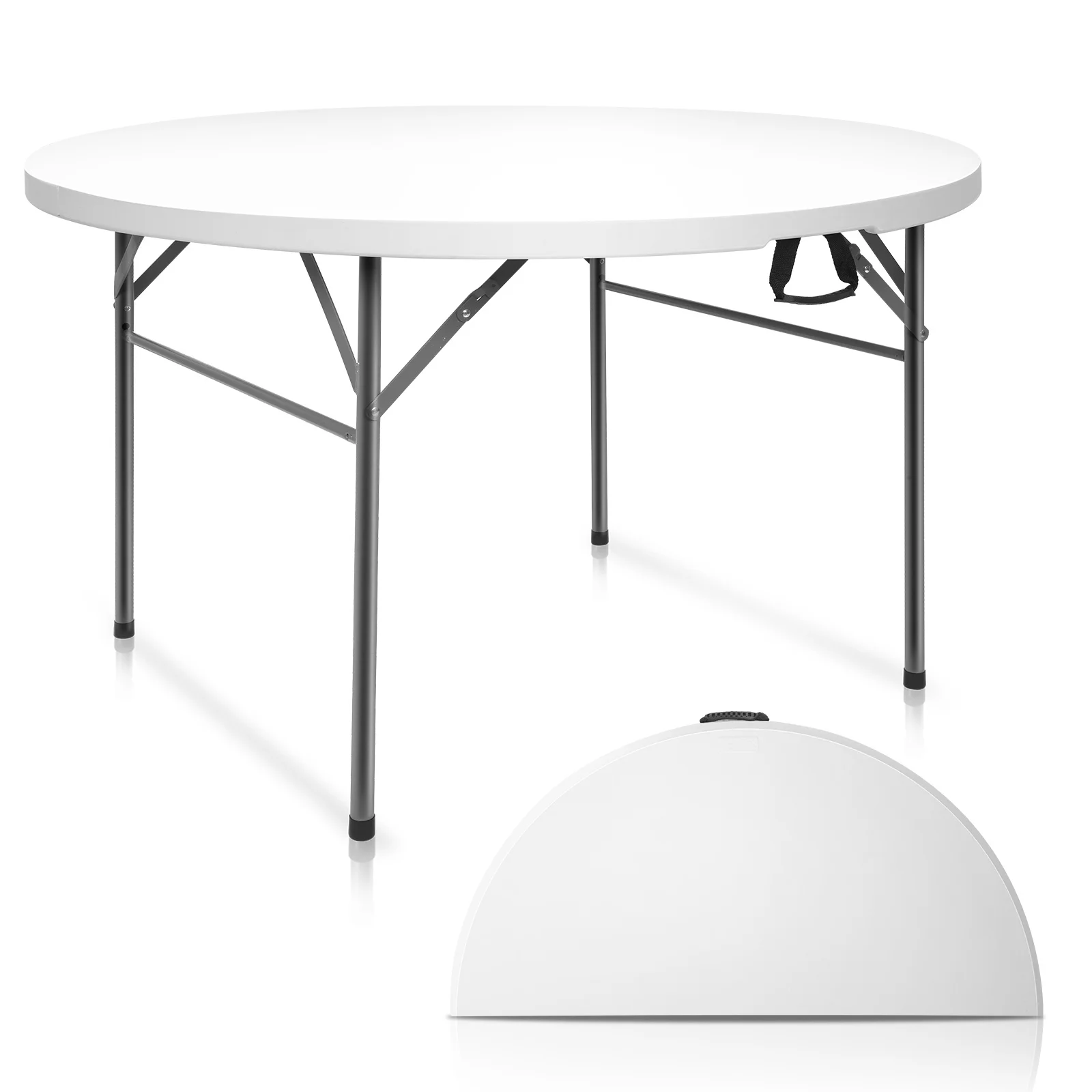 48in Round Folding Table, 48 Inc Foldable Portable Plastic Dining Card Circle Table for Kitchen Party Wedding Event Commercial