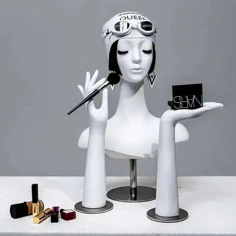 

Hat Ornaments Head with Facial Features Mannequins Scarf Display Stand Hand Model Art Light Luxury Props Female White Head Model