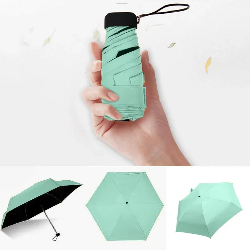 Women Luxury Lightweight Umbrella Black Coating Parasol 5 Fold Sun Rain Umbrella Unisex Travel Protable Pocket Mini Umbrella