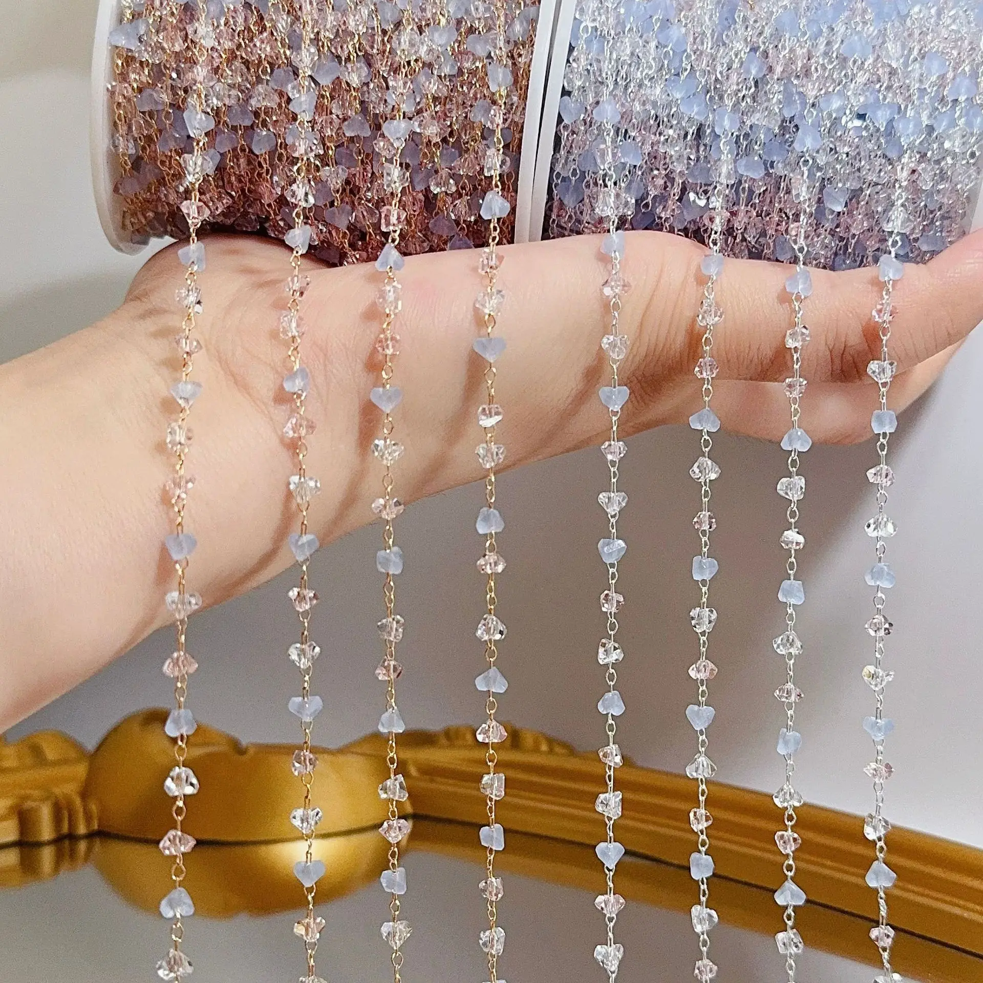 سلسلة تزيين مروحة الهتاف كريستال وردي وأزرق وأبيض لإكسسوارات الشعر بنفسك حجاب الوجه وشرابة الحرفية