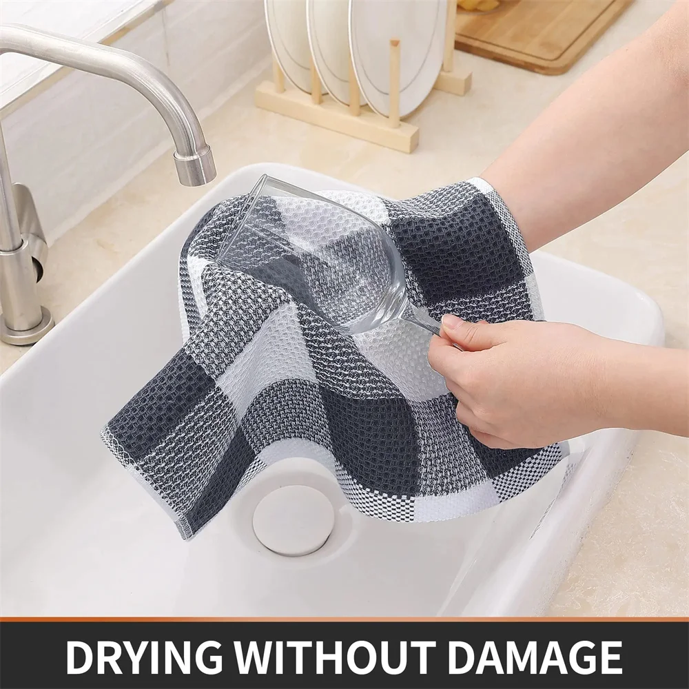 Homaxy 100% Cotton Dishcloth Waffle Weave Check Kitchen Towel Absorbent Cleaning Towel Super Soft Kitchen Cloths Household Towel