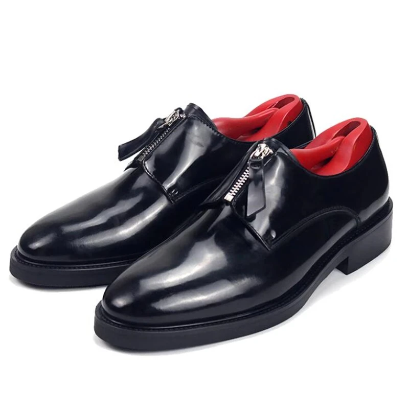 

New Fashion Dress Zip Leather Shoes Men Loafers Black Party Wedding Casual Office Business Genuine Leather Formal Business Shoes