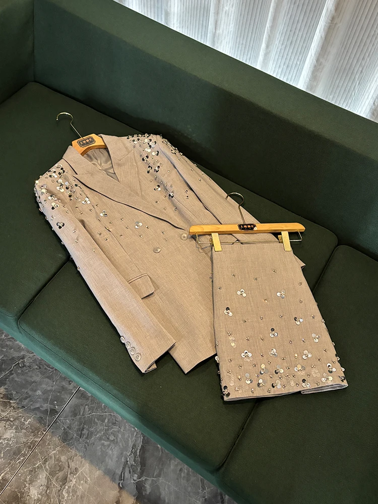 ey Suit Skirt Set Heavy Embroidery iny Sequins Faion ort Skirt Two Piece Set B0000 Women's Busin Casual Outfit