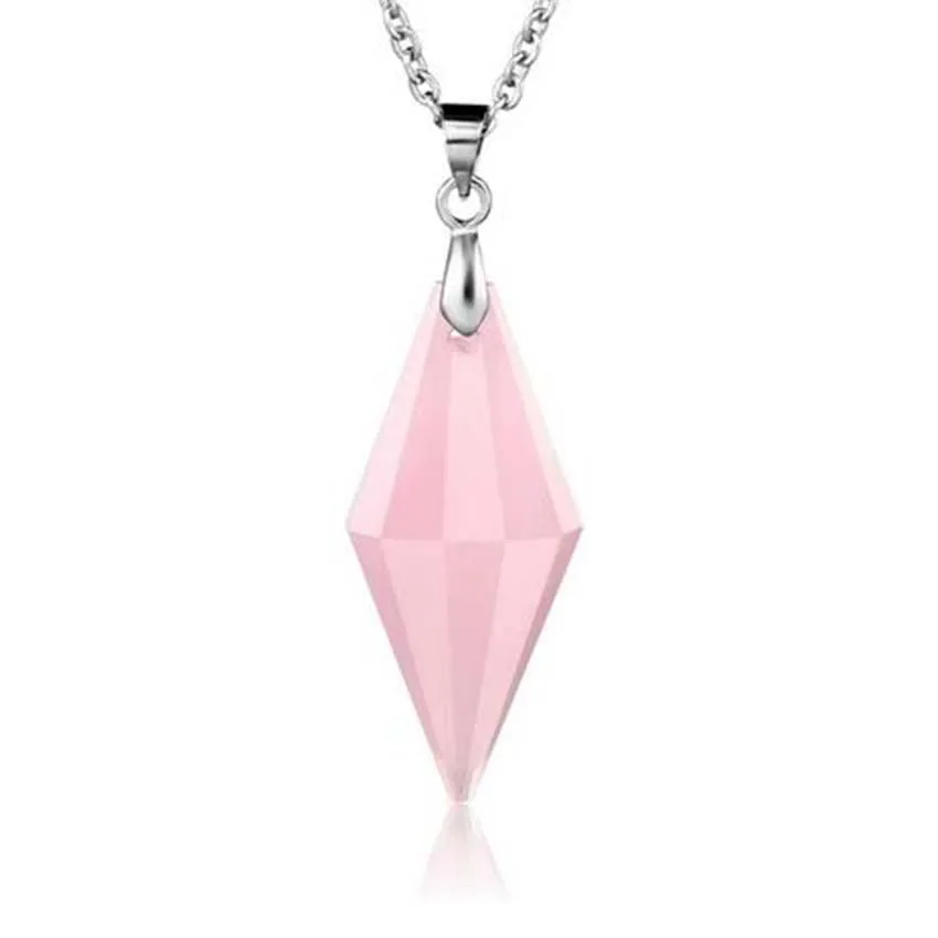 

Natural Crystal Rose Quartz 12 Faceted Stone Pendant Amethyst Black Onyx Opal Chain Necklace Jewelry For Women Girls Men Gifts