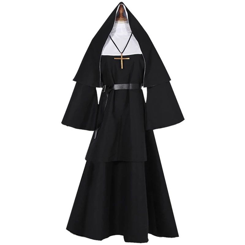 Halloween Nun Cosplay CostumeTraditional Adult Valak Black Religious Robe Suit Halloween Party Demon Nun Performance Clothes