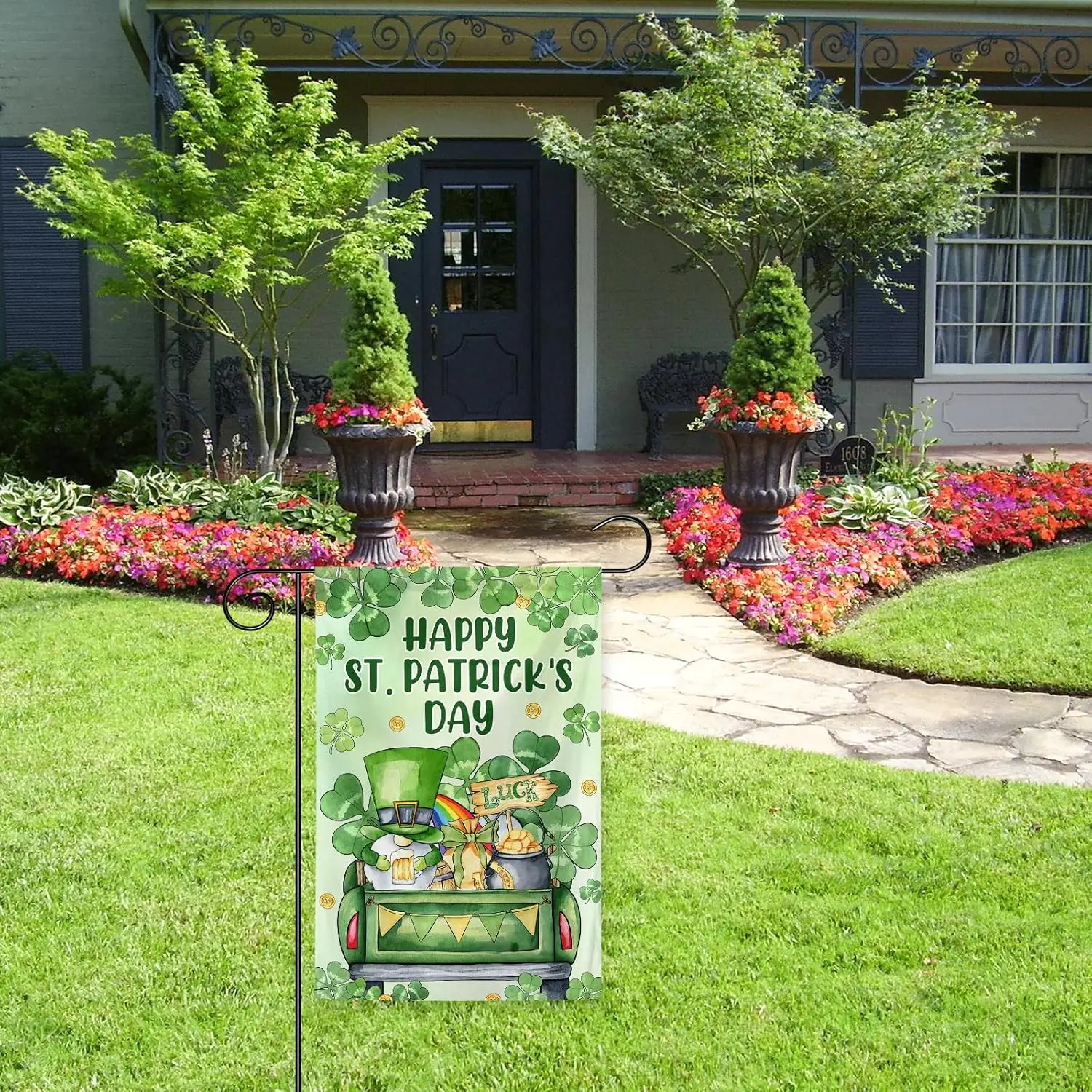 Happy St Patricks Day Garden Flag Lucky Shamrocks Clovers Green Truck Gnome Outdoor Yard Lawn Farmhouse Porch Decor Welcome  AAS
