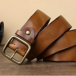 Men's  Cowhide Copper Buckle Leather Belts All Matching Casual Jeans High-quality Luxury Genuine Leather Belt For Man