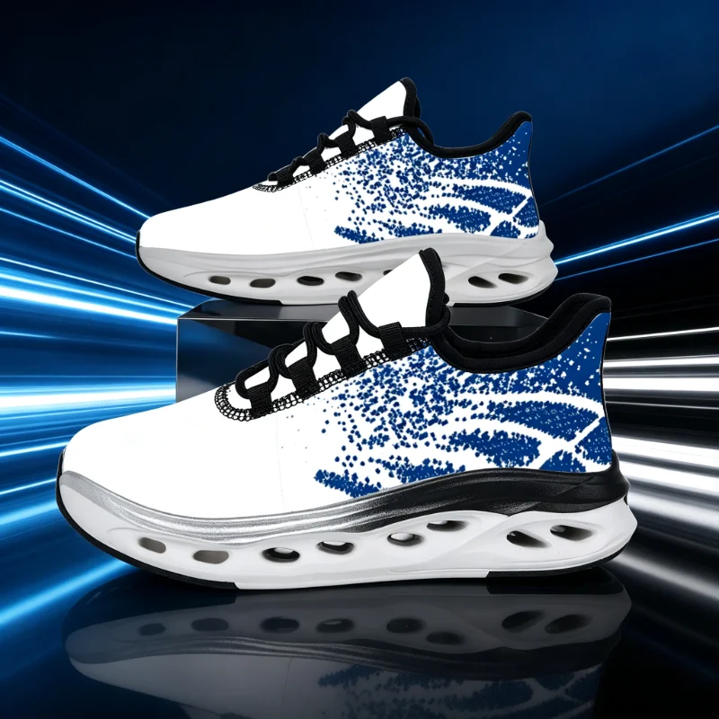 Men Women Lace‑Up Athletic Sneakers, Blue Speckled Particle Gradient Print Pattern, Minimalist Modern Street‑wear Casual Style