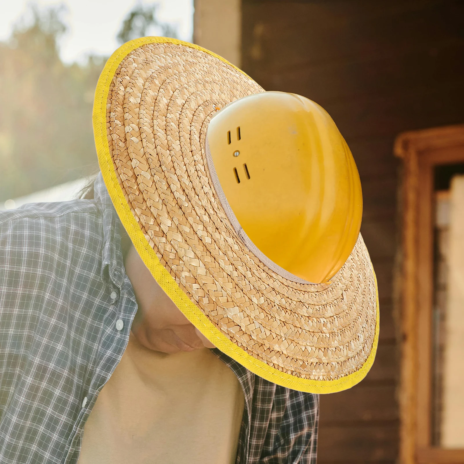 

Hard Hat Sunshade Full Brim Visor Straw Style Sunscreen Face Protection Lightweight Durable for Construction Outdoor