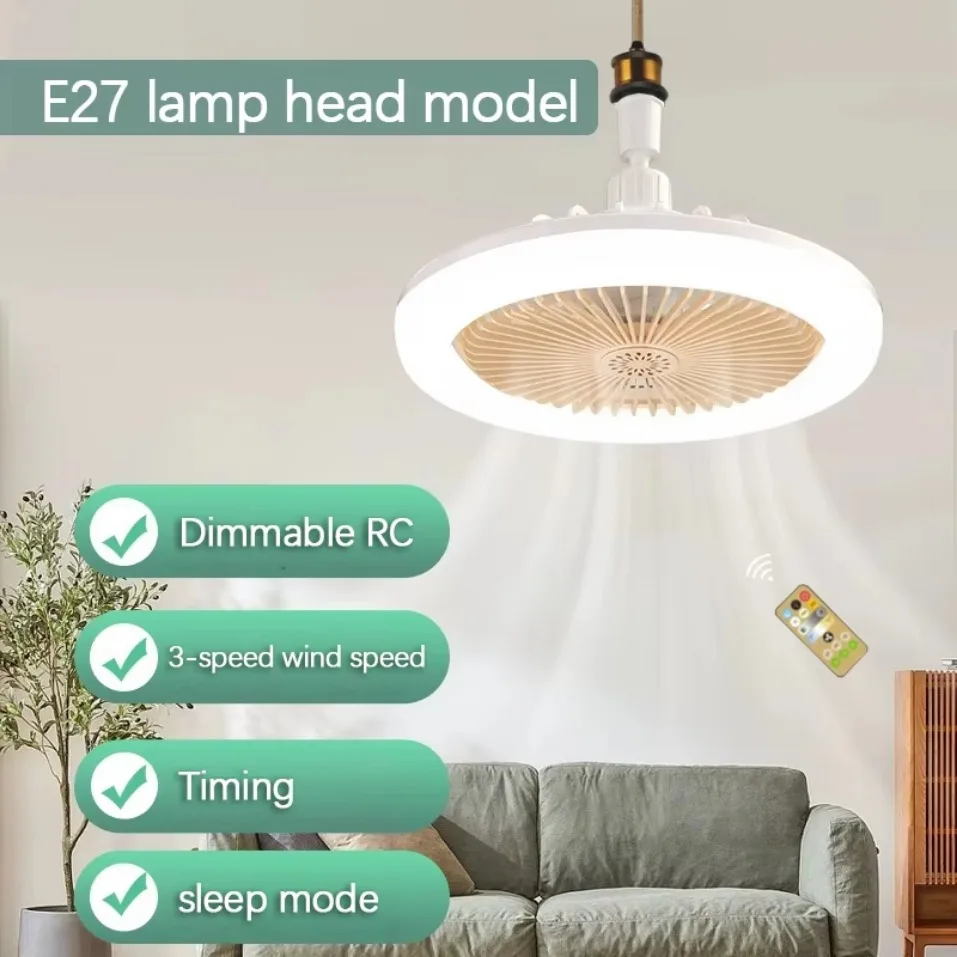 2 In 1 Energy Saving Remote Control Ceiling Fan Lamp Infinitely Dimmable E27 Base Bottom Noise Mute LED Decorative Light