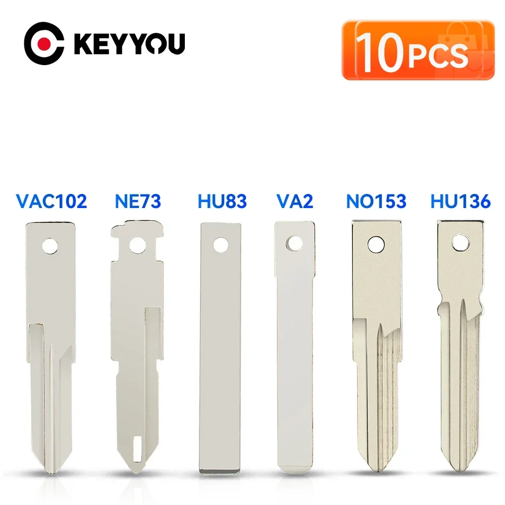 KEYYOU 10PCS For Renault Megane Laguna Duster Clio Peugeot Citroen Nissan VAC102 VA2 HU83 NE73 HU136TE NO153 Uncut Key Blade