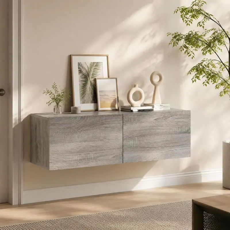 Meuble TV mural gris Sonoma 100x30x30 cm en aggloméré - Meuble TV pour salon, design moderne, gain de place pour petits appartements, étagère TV avec rangement