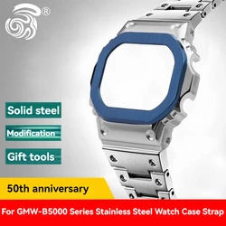 New Mod Kit for Casio G-SHOCK Series Modified GMW-B5000 Metal Strap Case GMW-B5000GD-9 Stainless Steel Blue Bezel Bracelet