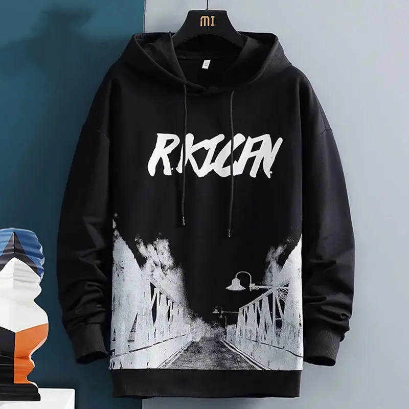 Autumn Fashion Letter Print Men's Hoodies 3D Printed Simple Design Outdoor Street Hip Hop Hooded Sweatshirt Loose Casual Clothes