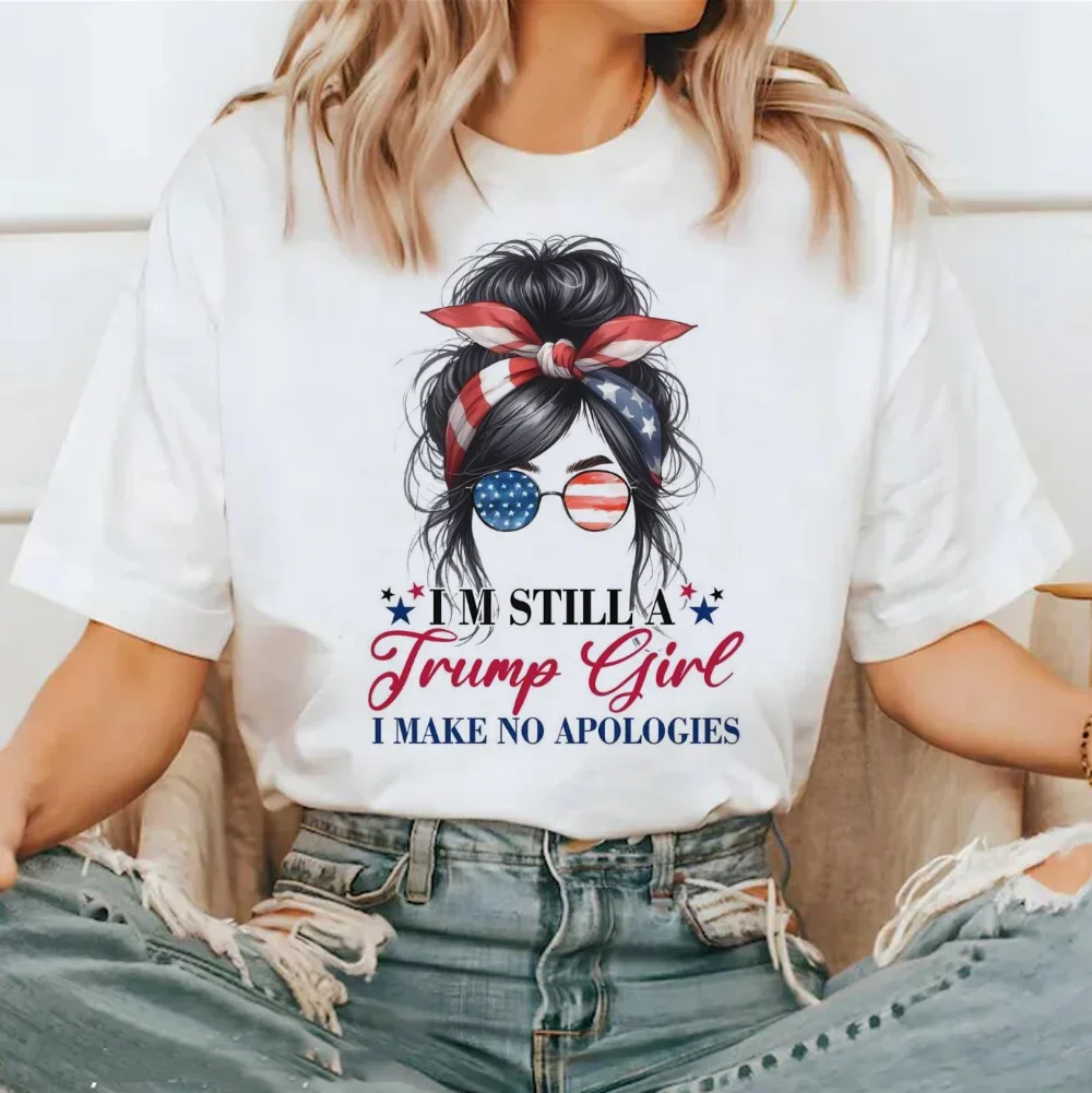 Im Still A Trump Girl I Make No Apologies Printed Pattern Cute Sweet Casual Women's T-Shirt Fashion Round Neck Plus Size T-Shirt