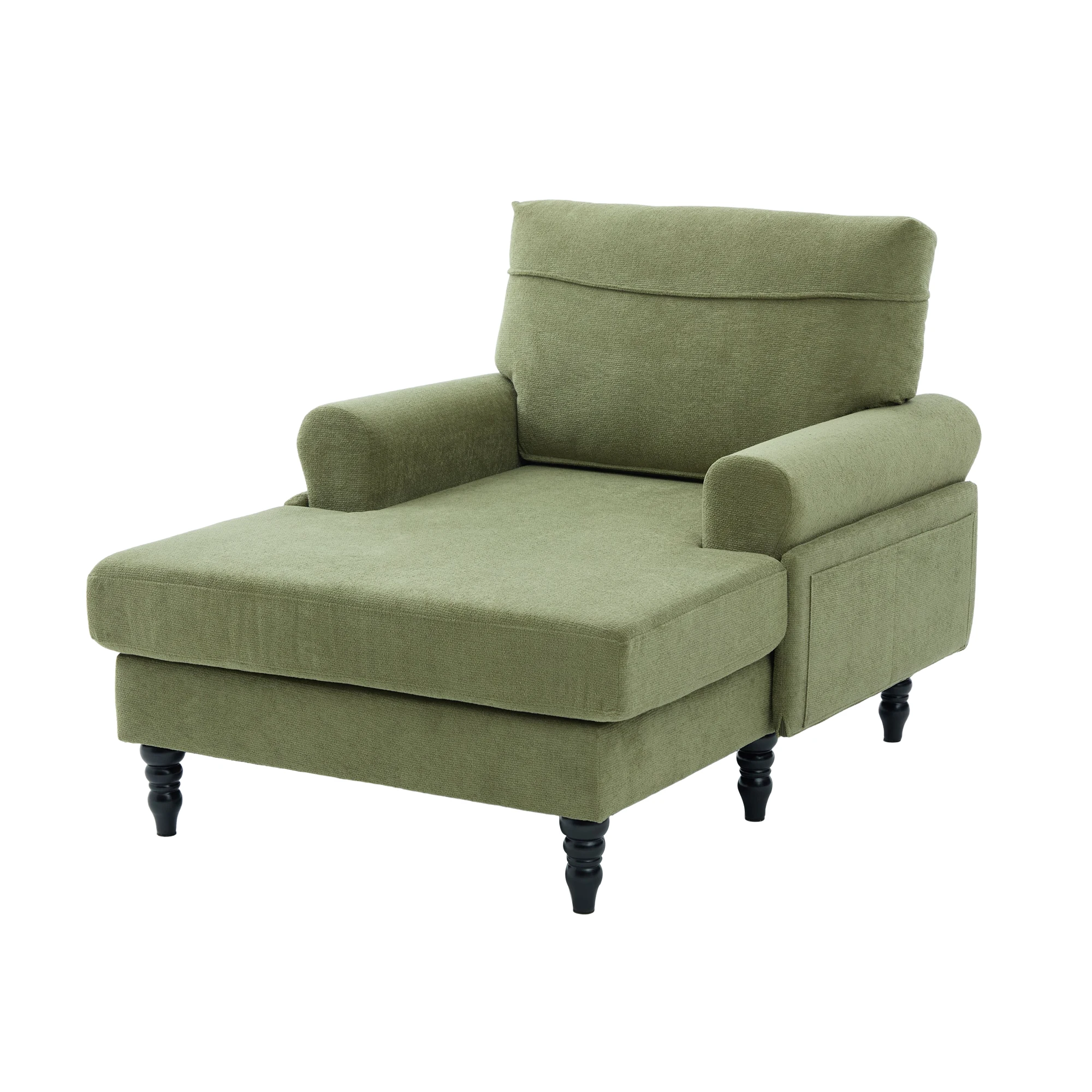 Moderner minimalistischer Samt-Loungesessel, Schlafzimmer-Einzelsofa mit Holzbeinen, bequemer Rückenlehne und Armlehnen – Detail 24