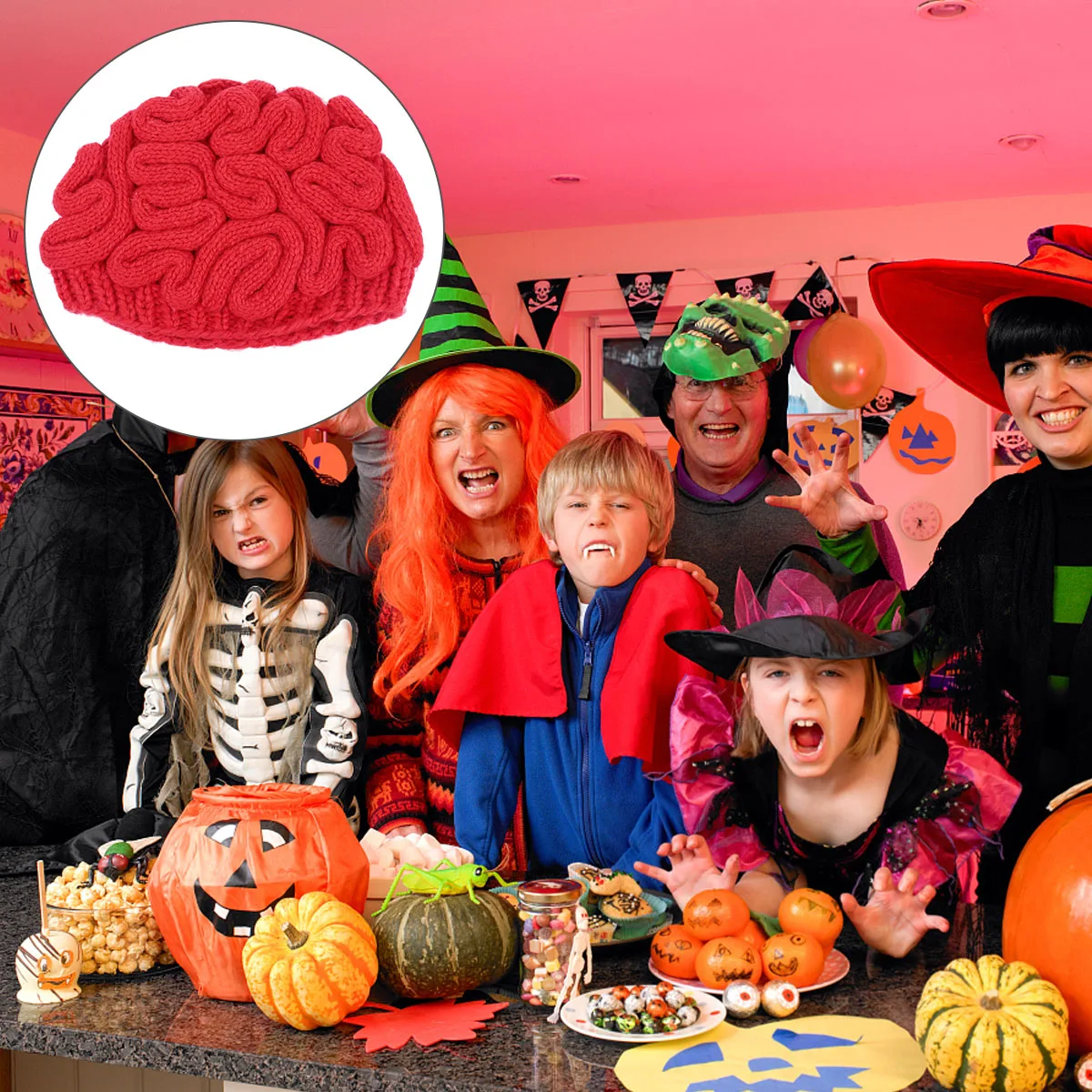 

1 шт., шапки в форме мозга на Хэллоуин, ручная вязка, розыгрыш, забавный костюм для вечеринки, аксессуары для взрослых, детские праздничные развлечения