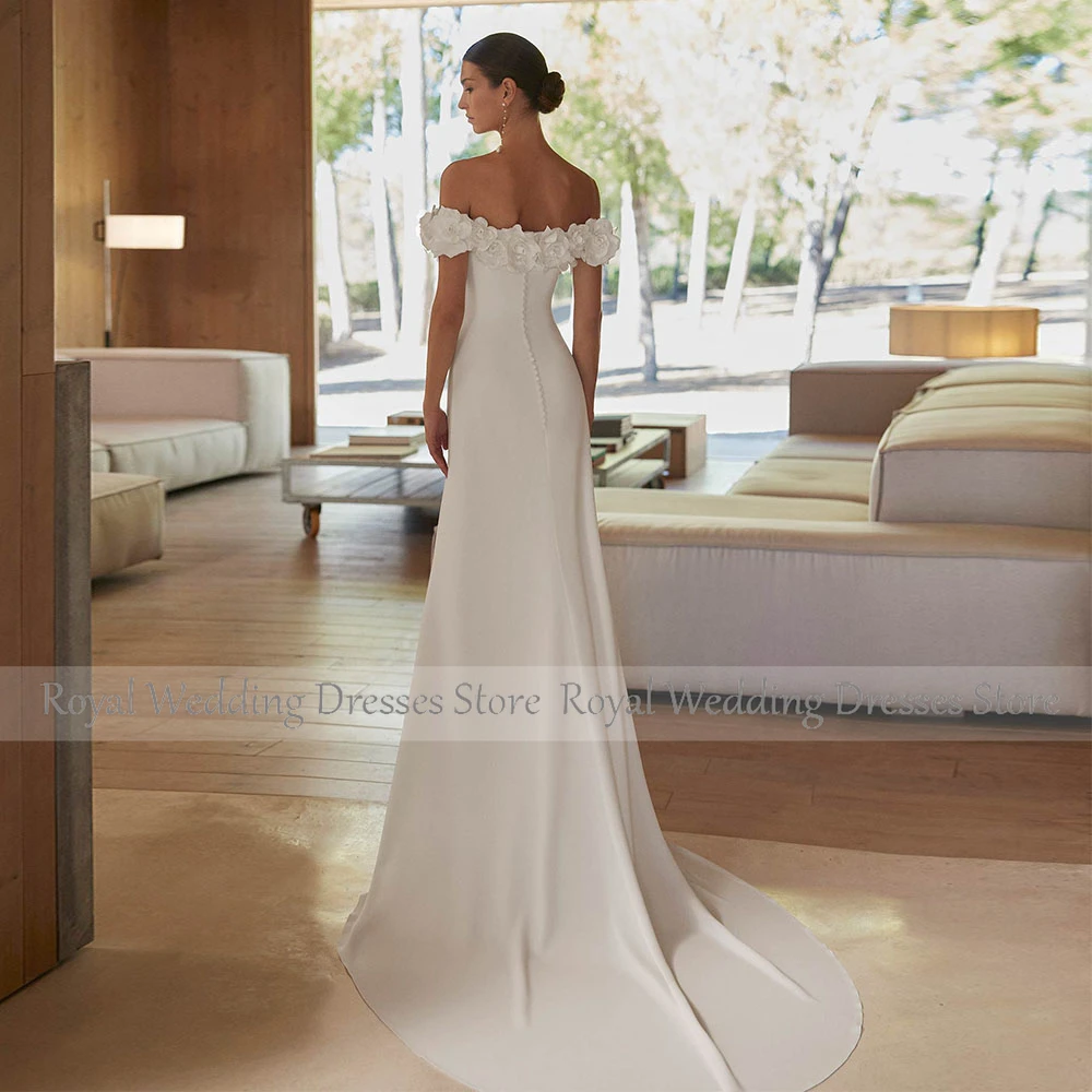 아이보리 브라이덜 드레스 머메이드 오프숄더 플라워 웨딩 가운 여성용 2025 신부 플로어 길이 웨딩 드레스