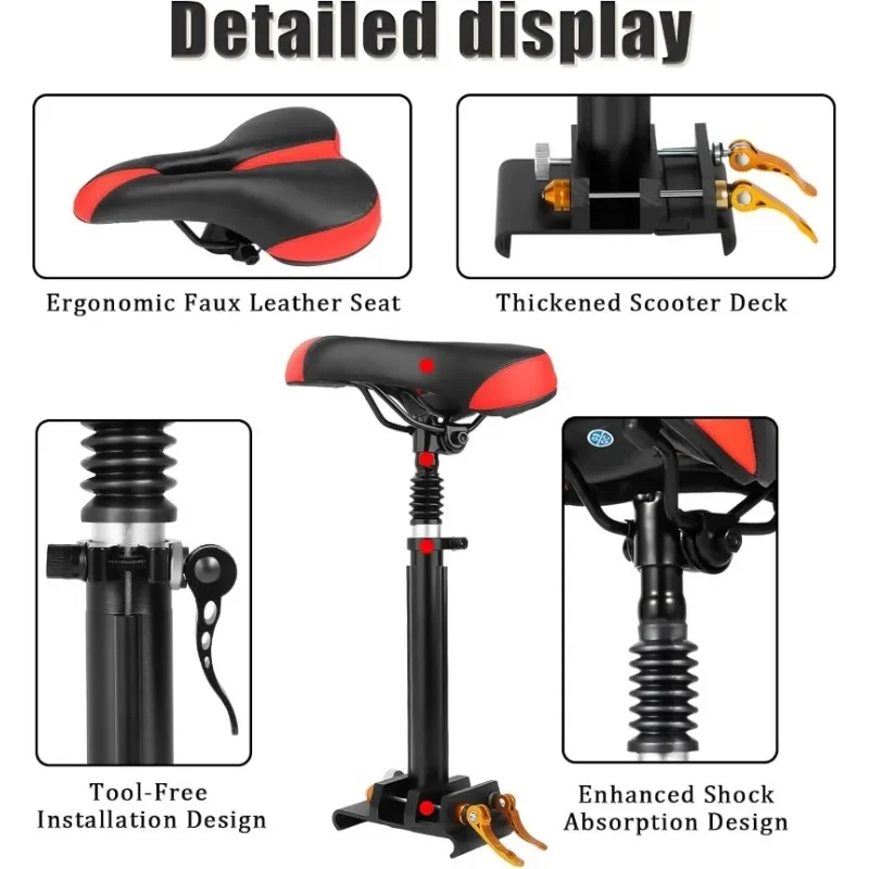 

Adjustable Electric Scooter Seat for Adults Durable Comfortable Sturdy Aluminum Rod Fits 5.5-6.2 Wide Curved-Edge Scooters