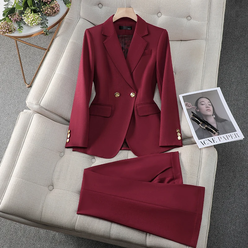 ZJYT Elegant Business Office Blazers for Women Spring Long Sleeve Plus Size Jacket Pants 2 Piece Sets Office Lady Veste Femme