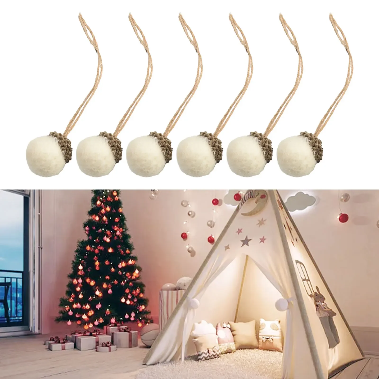 6 pezzi di decorazioni natalizie in feltro di lana ghiande 2025 albero di Natale pendente appeso famiglia ornamenti per feste di buon artigianato fai da te 2,5x2 cm