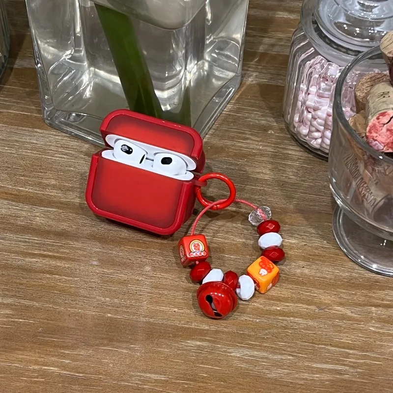 2 in 1 For Red Earpods Case For Apple For Airpods 1 2 3 Pro 2 Wireless Earphone Cover Wrist Chain Bracelet Pend