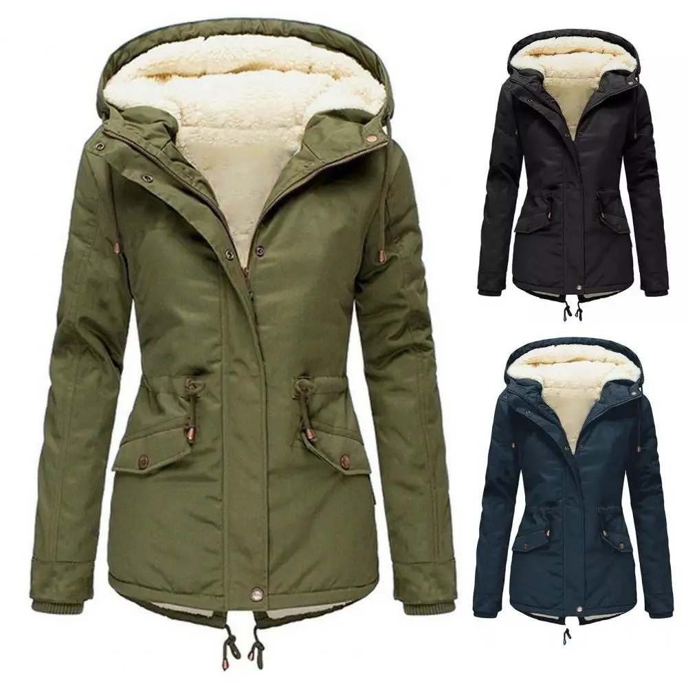 Winter Long Sleeve Zipper HoodedWomen Coat Jacket 2023 Autumn New Fashion Casual Solid Color Parka