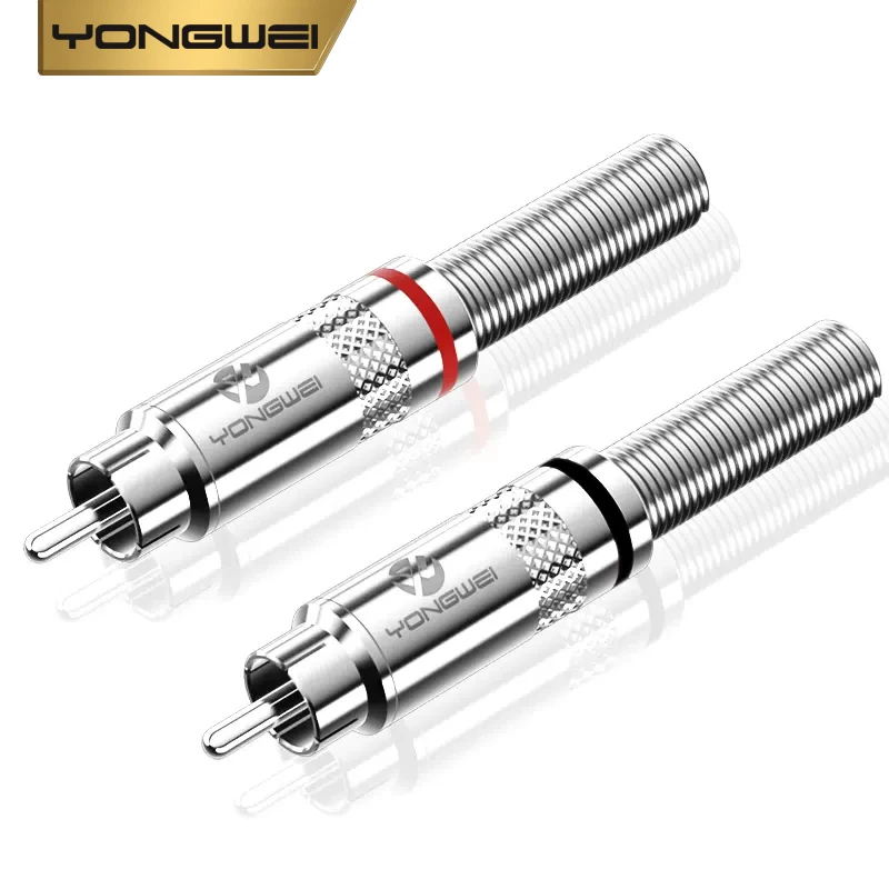 YONGWEI Silver plated RCA Lotus head AV audio metal spring male plug video player, audio, mixer, power amplifier welding plug