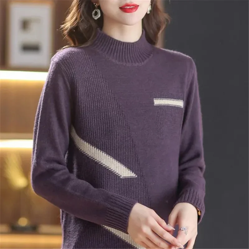 Suéter de cuello alto para mujer, Jersey de punto, Tops de invierno, 2023