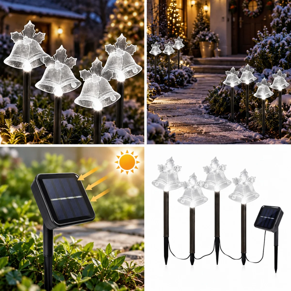 4Pack/Set Solar Christmas Bell Snowflakes Stars Deer Stake Lights Outdoor Christmas Ground Lamp For Lawn Walkway Xmas Decoration