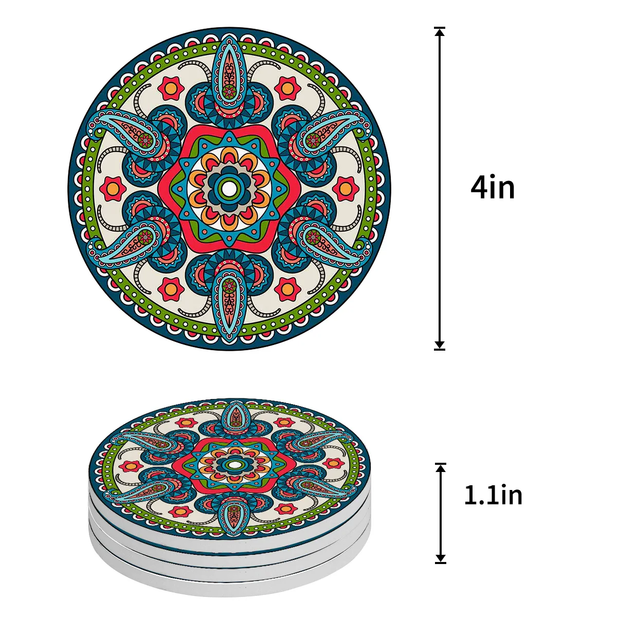 Paisley Pattern Coasters Ceramic Set Round Absorbent Drink Coaster Coffee Tea Cup Placemats Table Mat