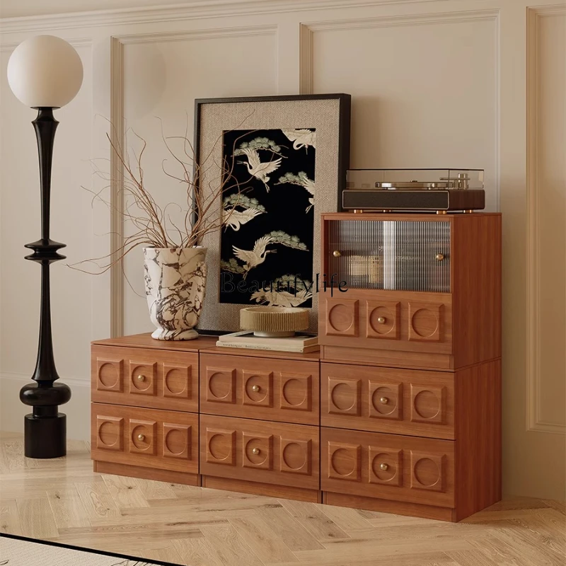 

French retro TV cabinet, antique furniture storage in living room card door cabinet