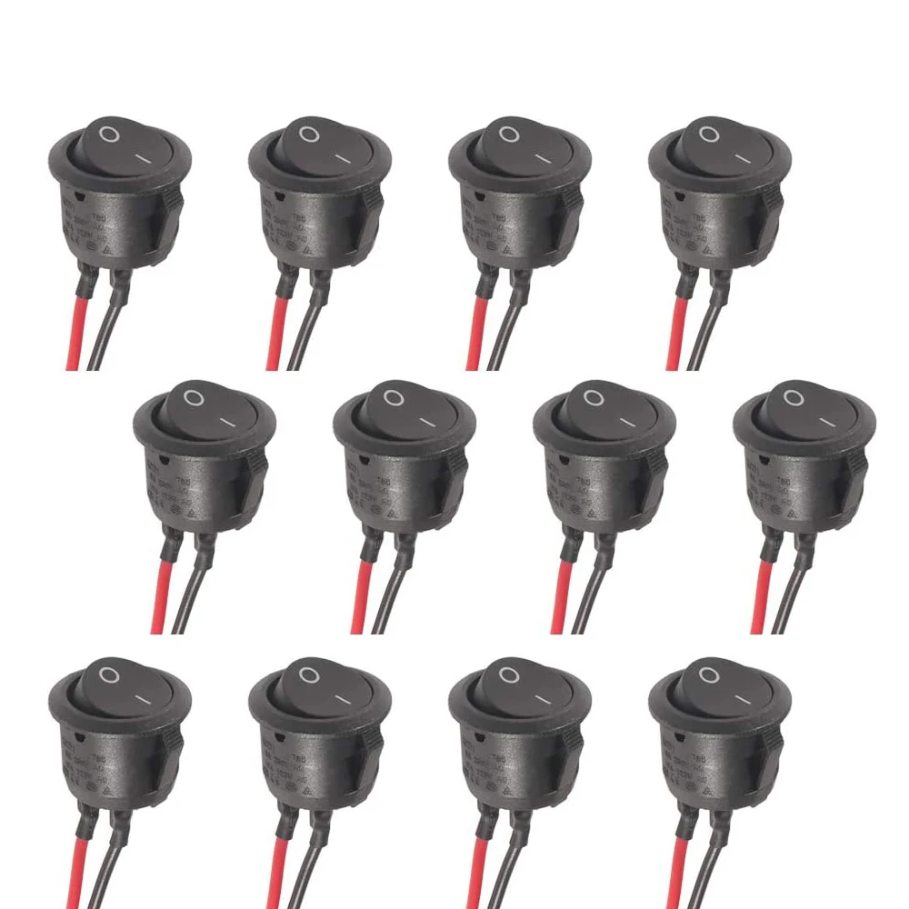 10pcs Round Rocker Switch ON Off SPST 15cm Mini 12 Volt Toggle Switch 12V for Car Automotive RV 2 Pin Switch 120V Wired KCD1