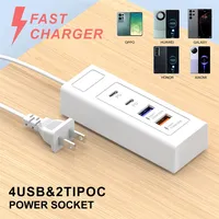 4 Port USB Fast Charger Multiple colors Type C  Power Strip Charger Station For iPhone 16 15 Phone Charging Electrical Sockets