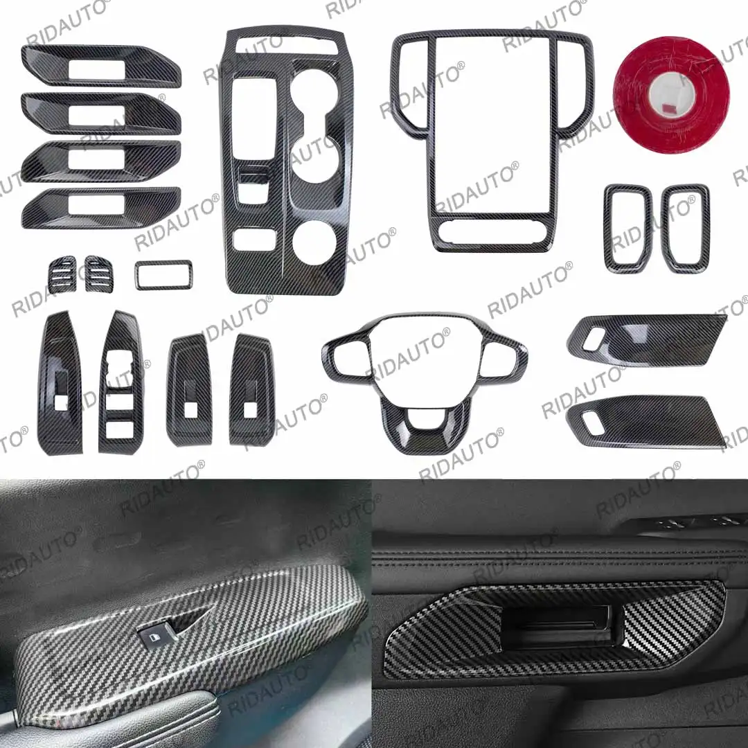 Carbon Fiber Style Look Car Interior Cover Trim Overlay Panel Decoration For Next Gen FORD RANGER WILDTRAK 2023 2024 Upgrade