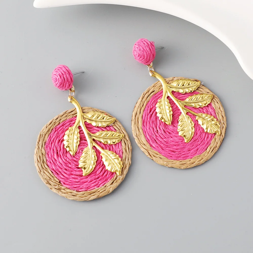 New handmade raffia geometry original earrings women's holiday style high-end ethnic style jewelry