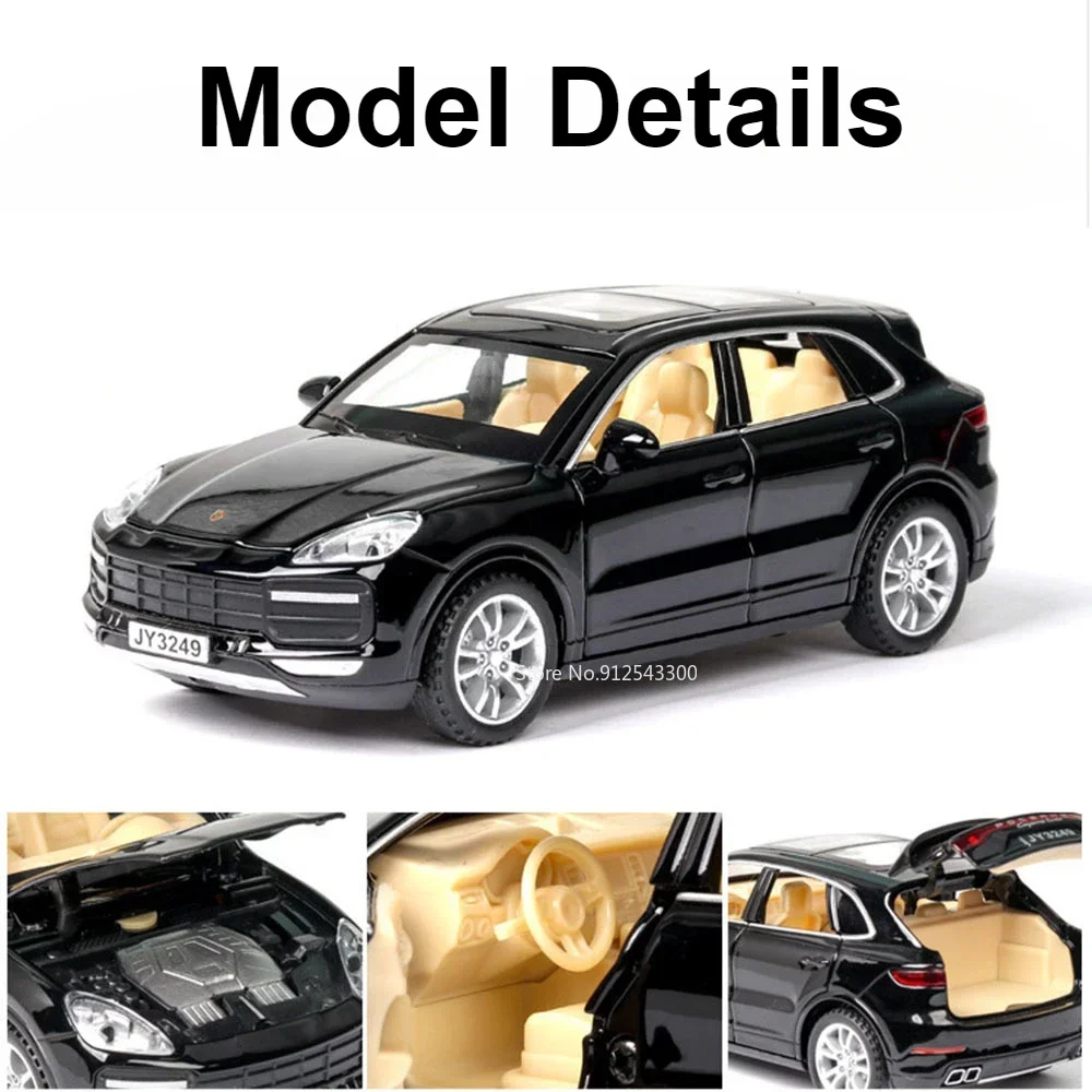 รถโมเดลของเล่น Cayenne Turbo 911 GT3 อัลลอยด์ไดแคสต์ มีเสียงเพลง ไฟ ประตูเปิดได้ แบบดึงหลัง รถจิ๋ว ของเล่นเด็กผู้ชาย ของเล่นแบบอินเทอร์แอคทีฟ