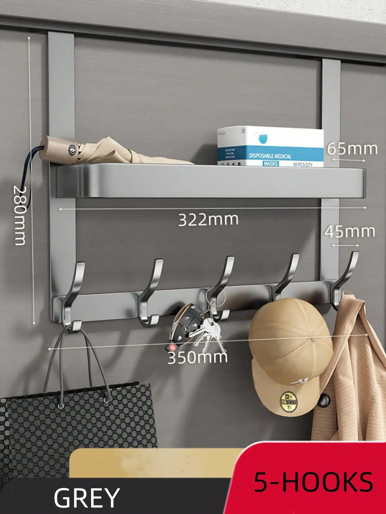 Eenvoudig te installeren opbergrek boven de deur - Multifunctionele metalen haken voor slaapkamer-, badkamer- en keukenorganisatie