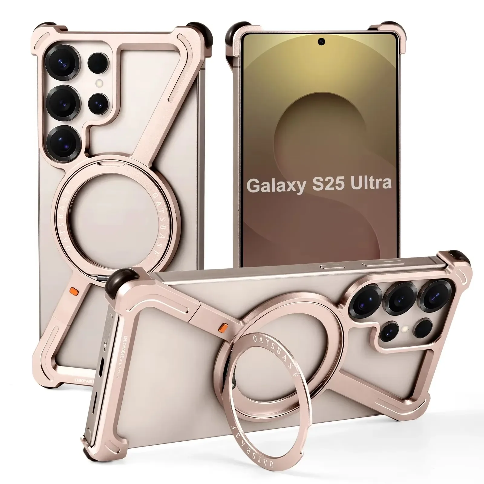 

Z Shape Titanium Metal Phone Case for Samsang Galaxy S24 S25 Ultra S24Plus Phone Magsafe Bumper w/ 360° Magnetic Rotation Holder