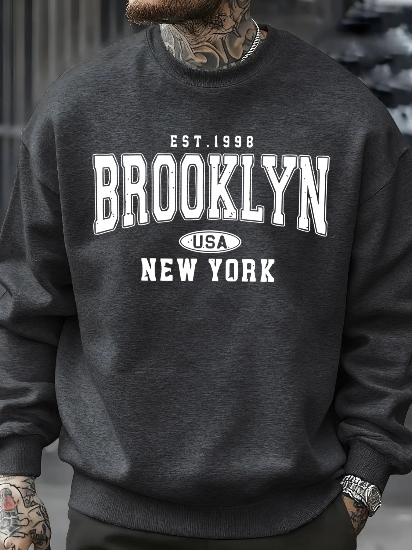 26 Brooklyn New York Usa Print Herren-Sweatshirt Street-Fashion Pullover Fleece Herbst Locker Sitzende Oberteile Lässige Rundhals-Kleidung Unisex – Detail 15