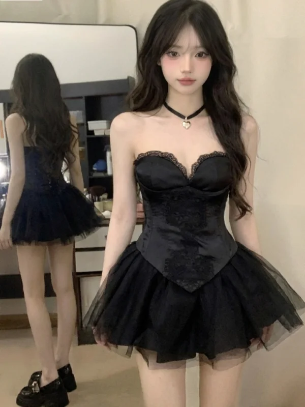 

Сексуальный кружевной укороченный топ и пышная юбка с высокой талией, комплект из двух предметов для модных зимних девушек, коллекция duomei Ciwalk Ready