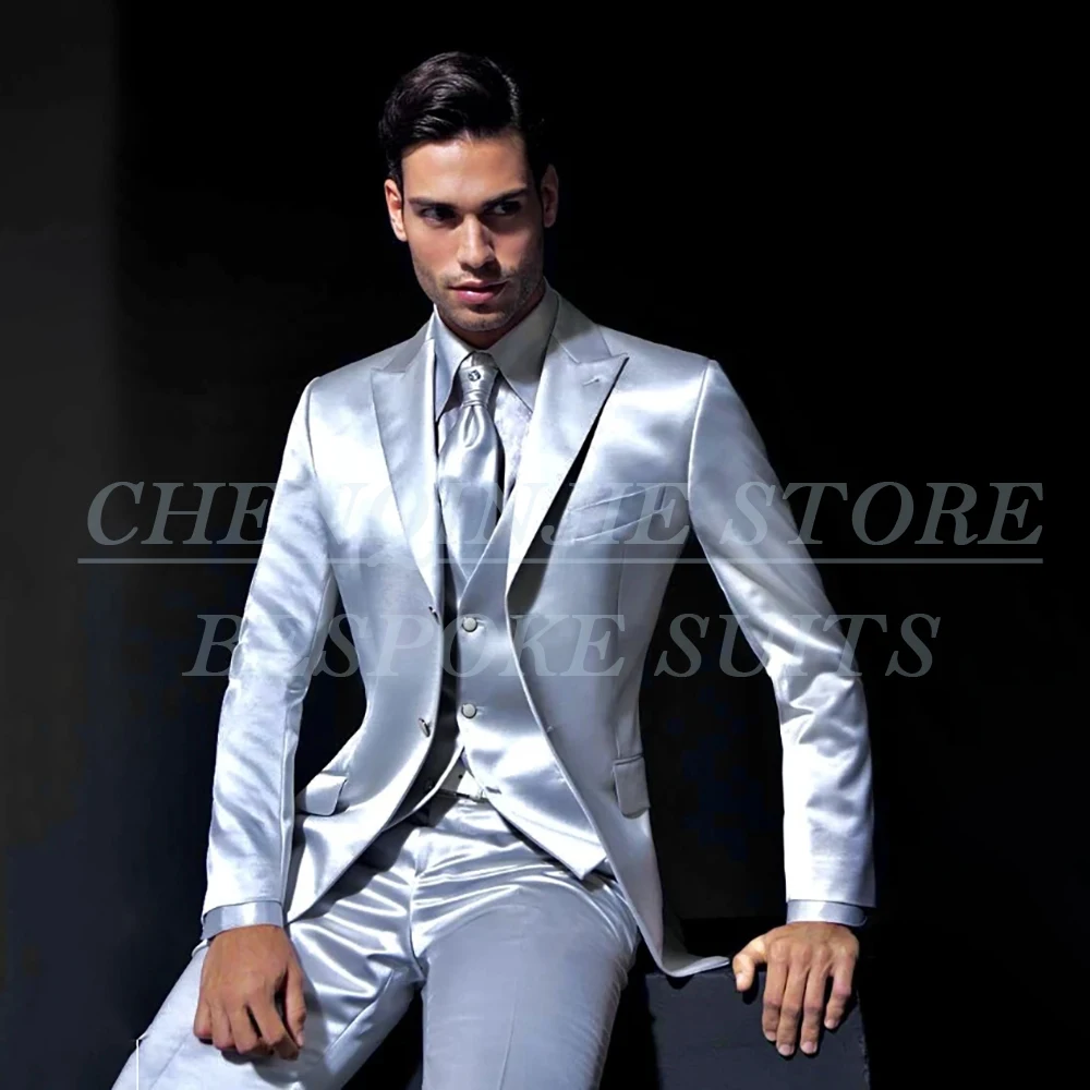 

Elegant Wedding Men's Suits Luxury Single Breasted Peak Lapel Slim Fit 3 Piece Jacket Pants Vest High Quality Male Clothing Sets