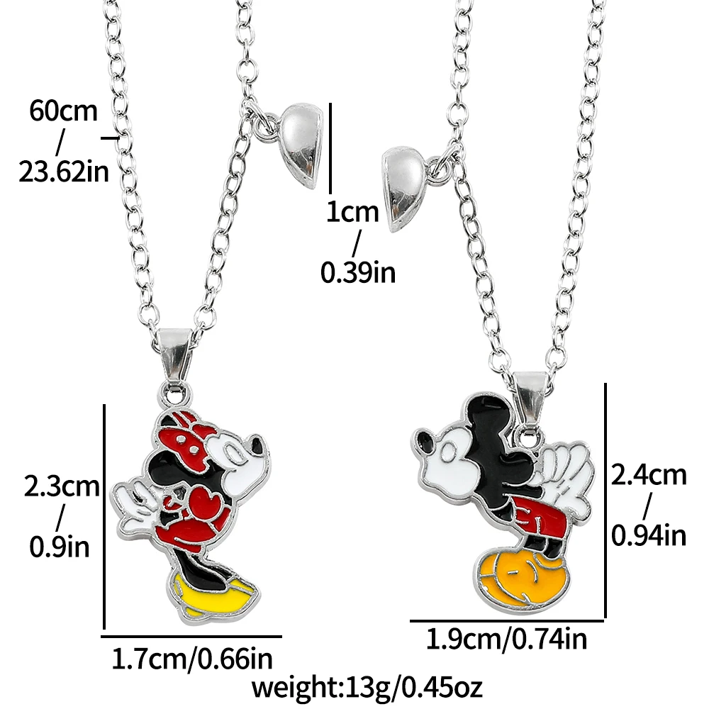 Disney Mickey Minnie Neck Chain Cartoon Heart Magnet Adsorption Casal Necklace For Friend Couple Jewelry Gifts