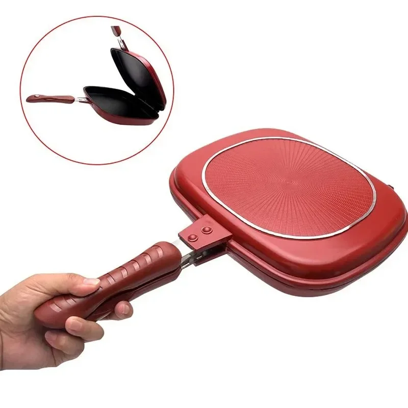 32CM/28CM Double-Sided Frying Pan Non-Stick Portable BBQ Grill Pan Flip Barbecue Cooking Tool Cookware Stove Cast Grill Cooker