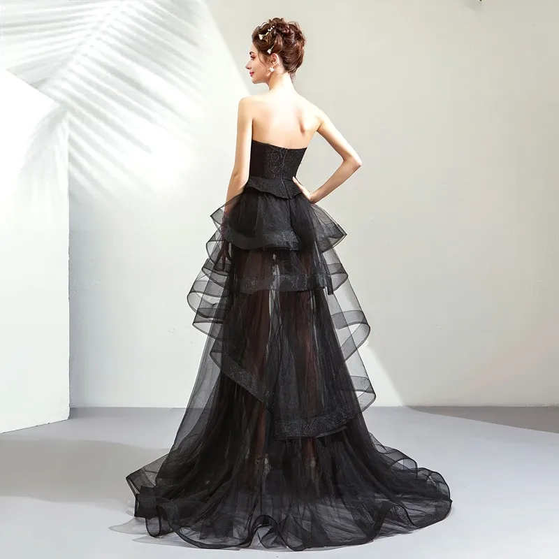 Vestido de noite de banquete 2025 novo verão preto sem alças reunião anual anfitrião vestido emagrecimento desfile de moda vestido de desempenho