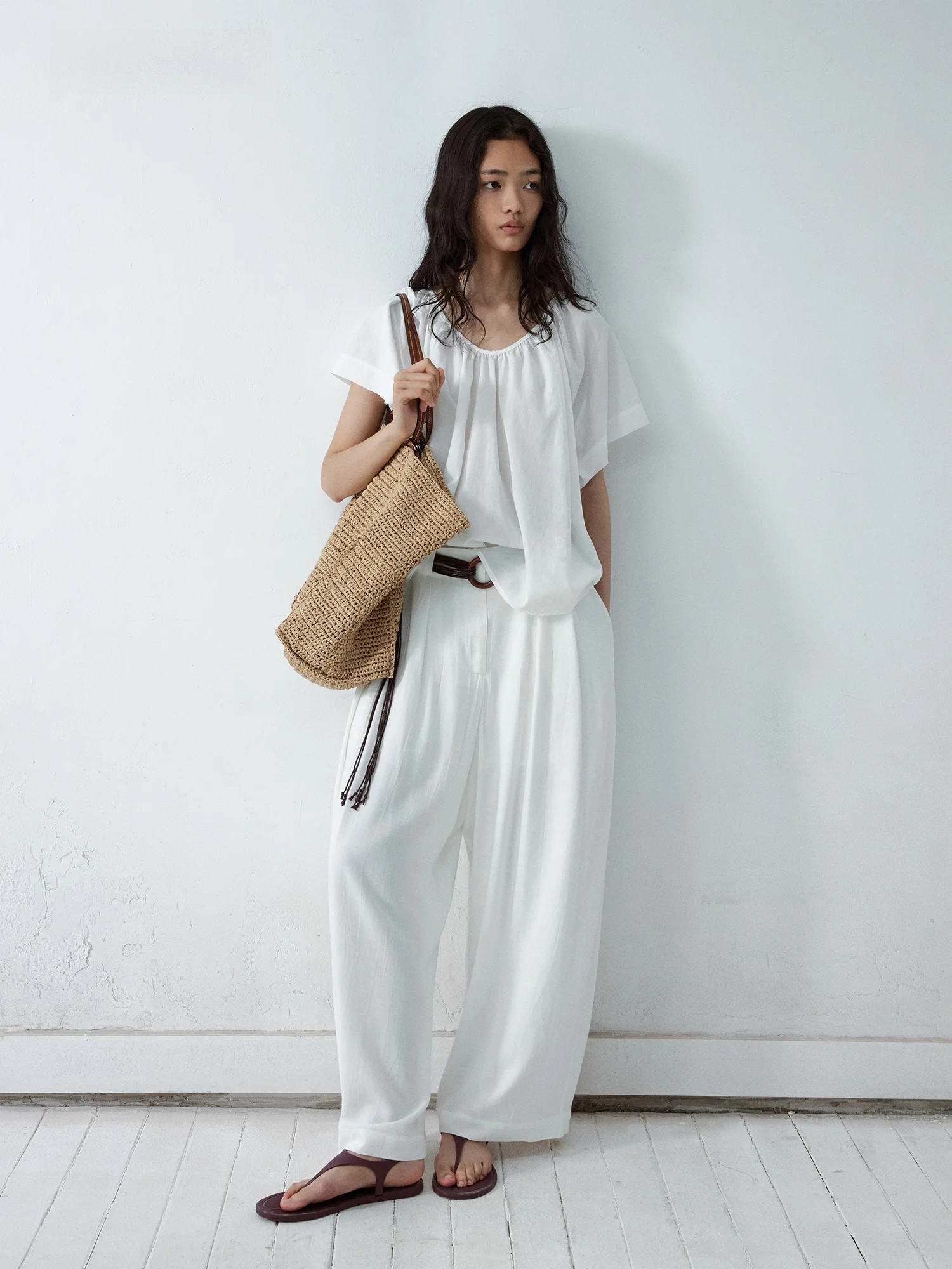 

Свободные повседневные брюки из драпированной ткани с эффектом льна, широкие, стройнящие, дышащие, универсальные, длинные, для женщин, для работы и повседневной носки