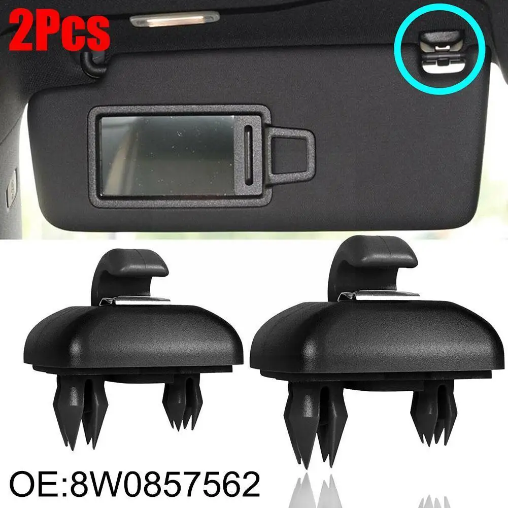 2pcs ABS Plastic Black Sun Visor Clip Hooks 4.2*2.1cm 4F0857561 8W0857562A For Audi A3 A4 LA5A6LA7 Q5 Q3 R0H6